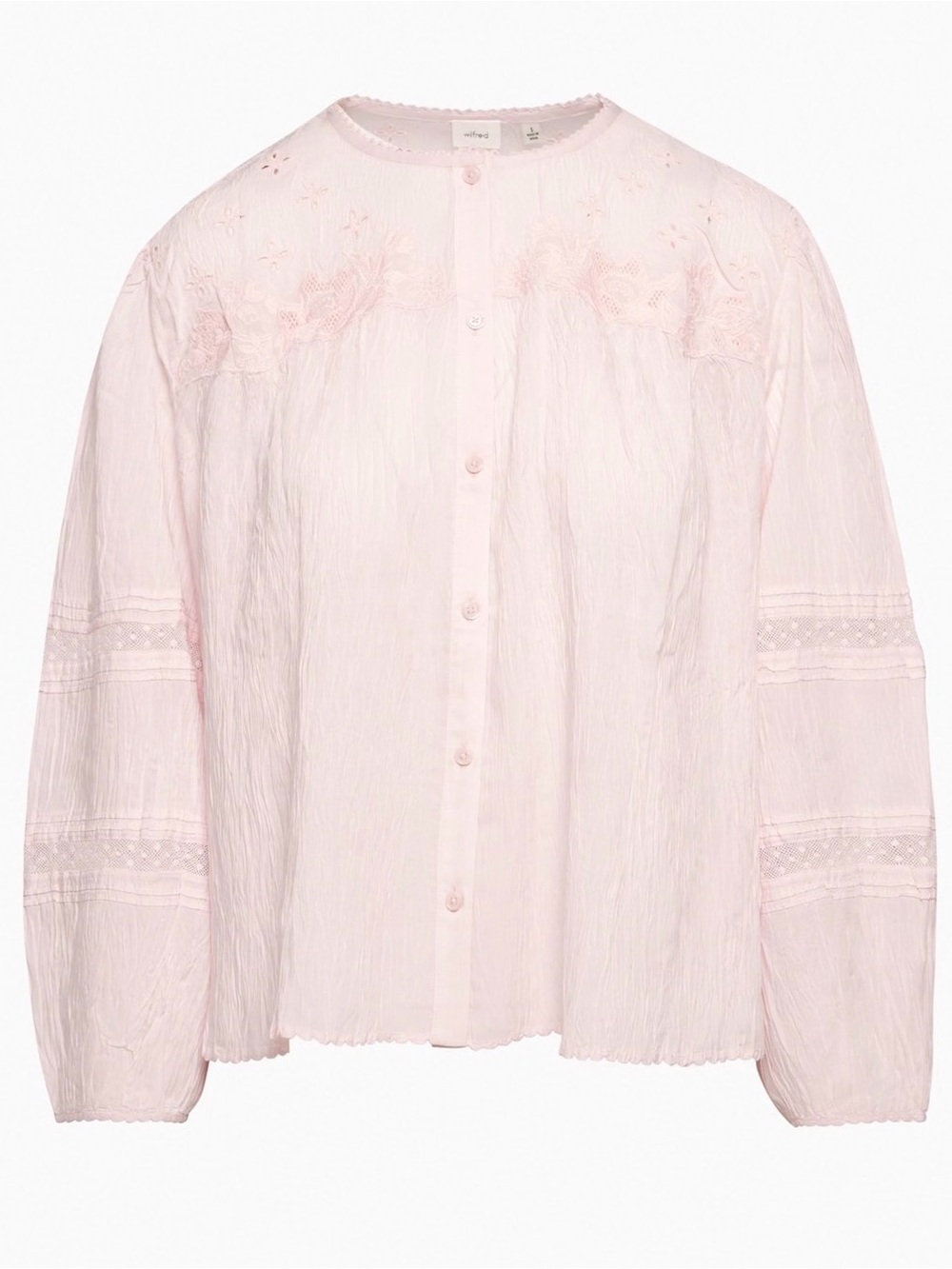 Aritzia Wilfred Rosie Eyelet Blouse Size L Light Pink